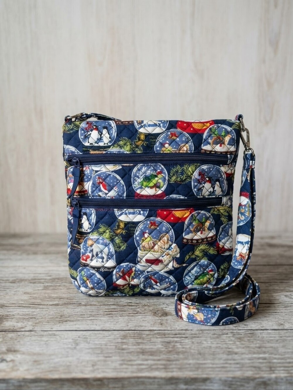 Vera Bradley Quilted Triple Zip Hipster Crossbody Bag - Snow Globes pattern